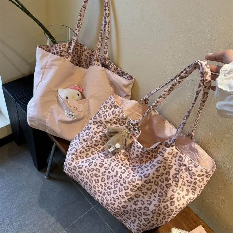 Pink Leopard Print Canvas Tote Bag Large Capacity Reusable Shoulder Handbag Shopping Bag Women Daily School Work Travel Bag image 2