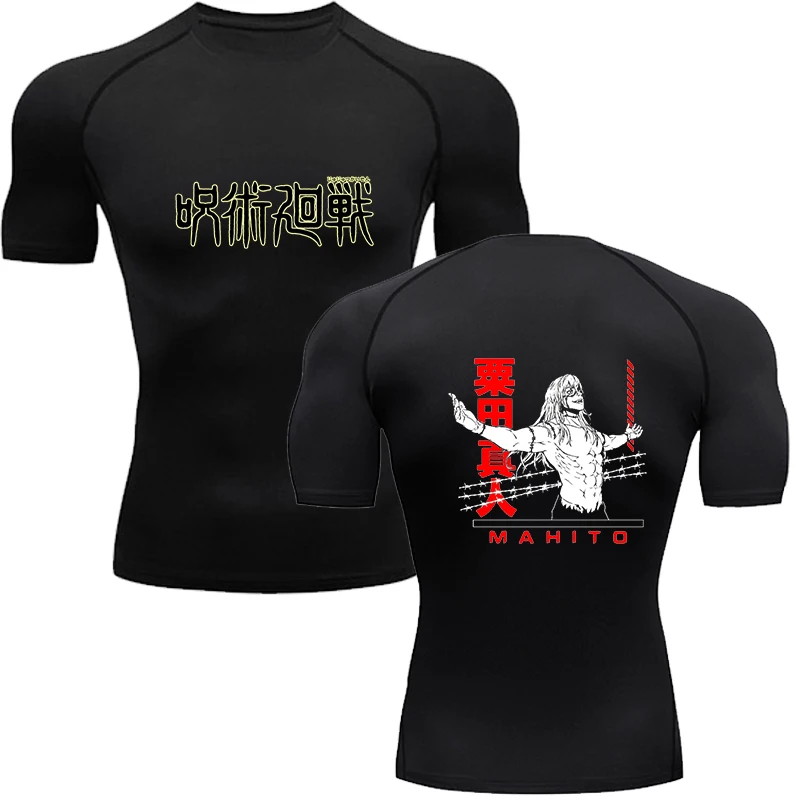 Men's Shirt Fitness Workout Anime Sport Tight Gym T Shirts Athletic Quick Dry Tops Tee Summer
