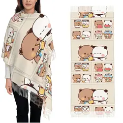 Bubu Dudu Panda Bears Cartoon Scarf Women Winter Fall Pashmina Shawls Wrap Collection Cute Large Scarves with Tassel Lightweight