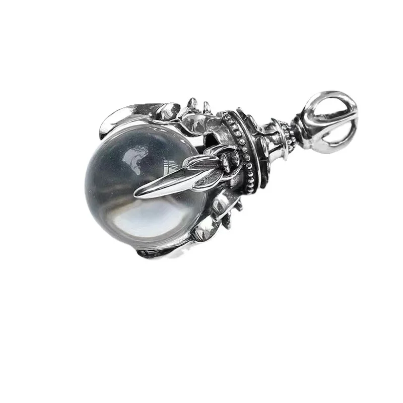 Domineering Dragon Claw Crystal Ball Pendant Necklace For Men Jewelry Personality Vintage Animal Design Necklace 925 Chain Male