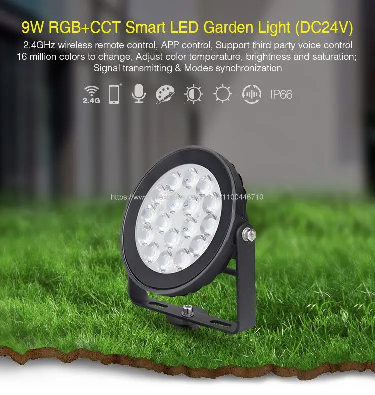 Imagem -02 - Miboxer 9w Rgb Mais Cct Smart Led Luz de Jardim dc 24v Futc01 Ip65 Lâmpada Led Externa à Prova Dágua Jardim 2.4g rf Controle Remoto Wifi App