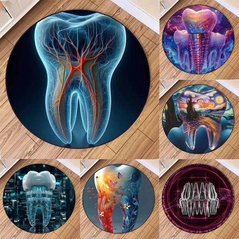 

Funny Tooth-Themed Round Mat – Soft Flannel Non-Slip Rug for Bathroom, Kitchen & Entrance