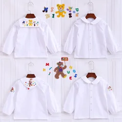 Children's Shirts Boys and Girls Blouses Cute Cartoon Bear Letters Embroidery Long-sleeved Shirts All-match Bottoming Top Blouse