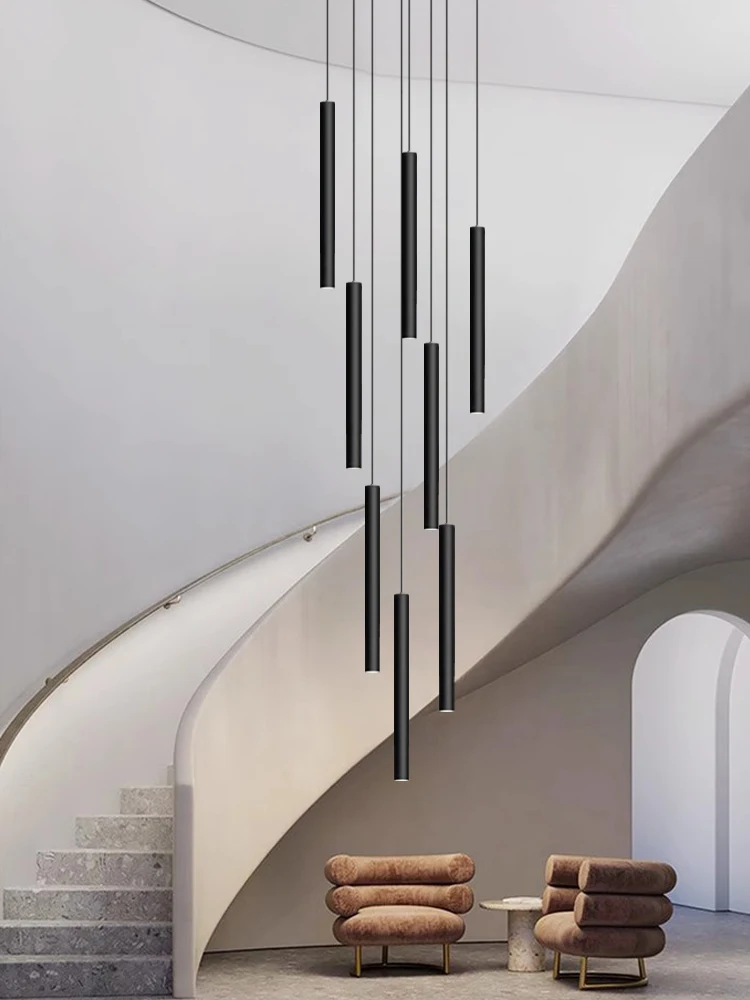 Długi żyrandol rurowy Nowoczesny wisiorek do salonu Wiszące oświetlenie restauracji Nordic Designer Oświetlenie hotelowe Oświetlenie schodów