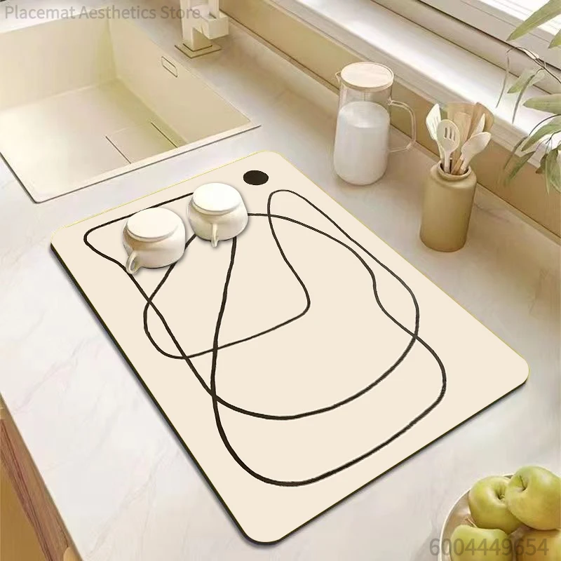 Hot Sale Minimalist Abstract Curved Line Drying Mat Non Slip Absorbent Heat Resistant Kitchen Countertop Sink Protector Mat