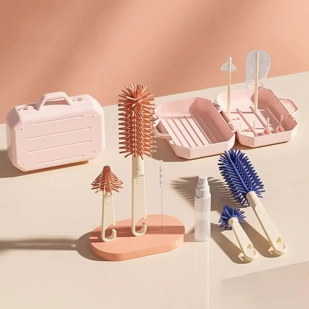 Ensemble de brosses à biberons en Silicone 6 en 1, facile à nettoyer, épurateur de biberons, sucette, paille, lavage de biberons, support de séchage, cadeaux