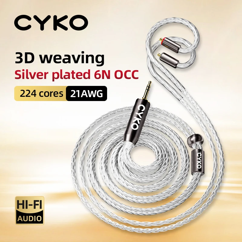 CYKO HiFi Audio earphone Wire 16 Core Silver Plated OCC iem Cable MMCX 2Pin 4.4mm 3.5mm aux jack for Carat Tangzu Fudu HOLA Zero