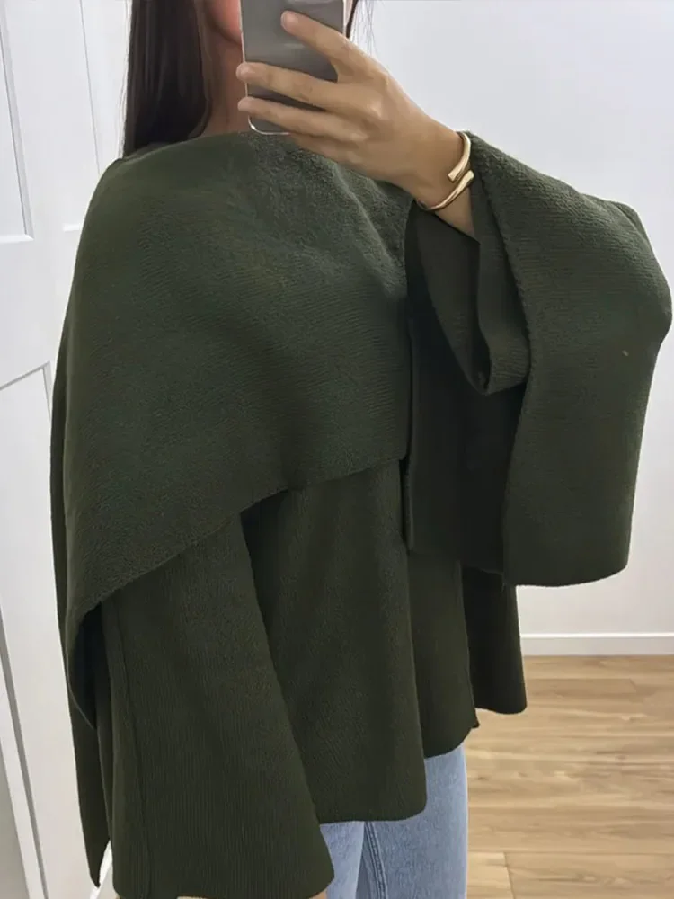 Jersey de punto con cuello de bufanda Borgoña elegante para mujer, suéter holgado de manga larga liso a la moda, prendas de vestir cálidas elegantes para otoño para mujer