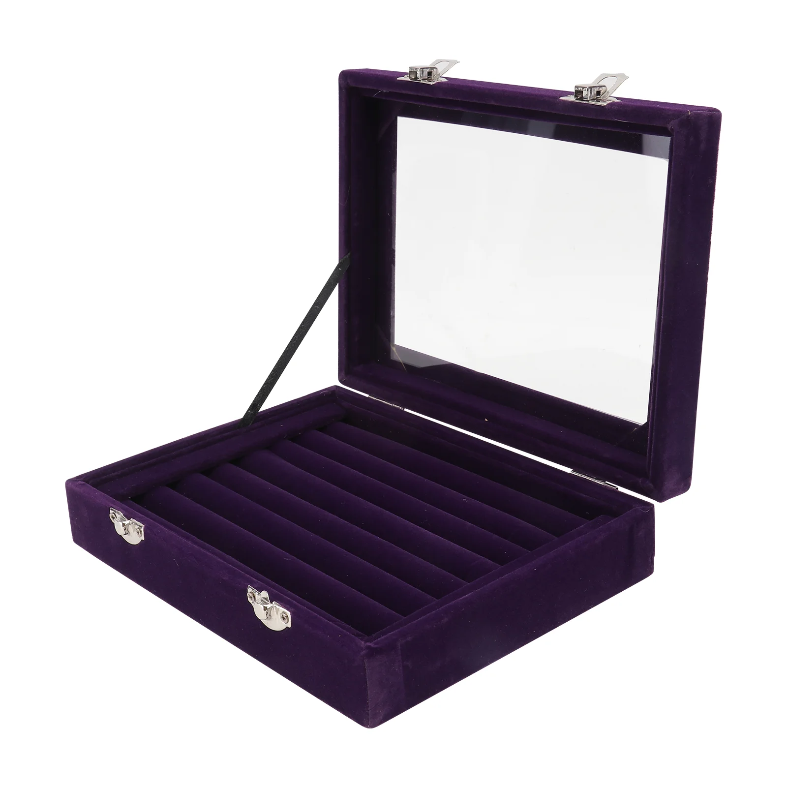 

Elegant Jewelry Box 20.5x15.5x5cm Clear Lid Double Buckle Flocking Material Ring Earring Storage Organizer Display
