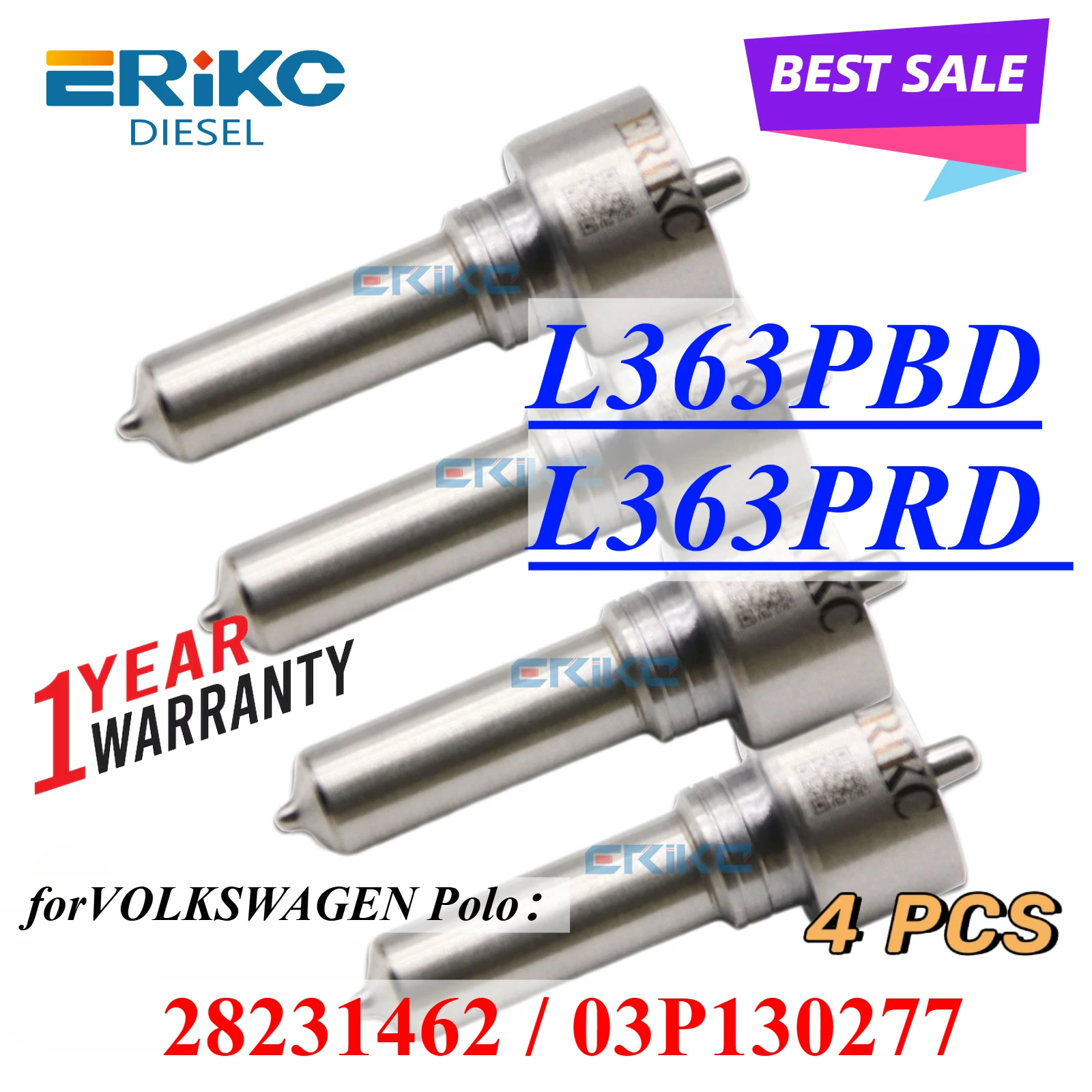 

4PC L363PBD L363PRD Common Rail Injector Nozzle H363 G363 Sprayer For 28231462 03P130277 VOLKSWAGEN Polo