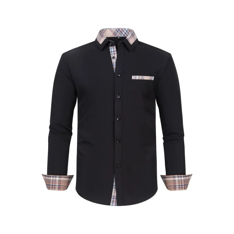 

Men's Long Sleeve Plaid Contrast Collar Shirt Stretch Non-Iron Business Casual Button Down Tops