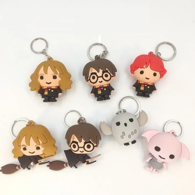 PVC 3D Harri Potter Dobby Hermione Granger Owl Ron LORD VOLDEMORT Quidditch Keychain Action Figures Doll Toys for Children