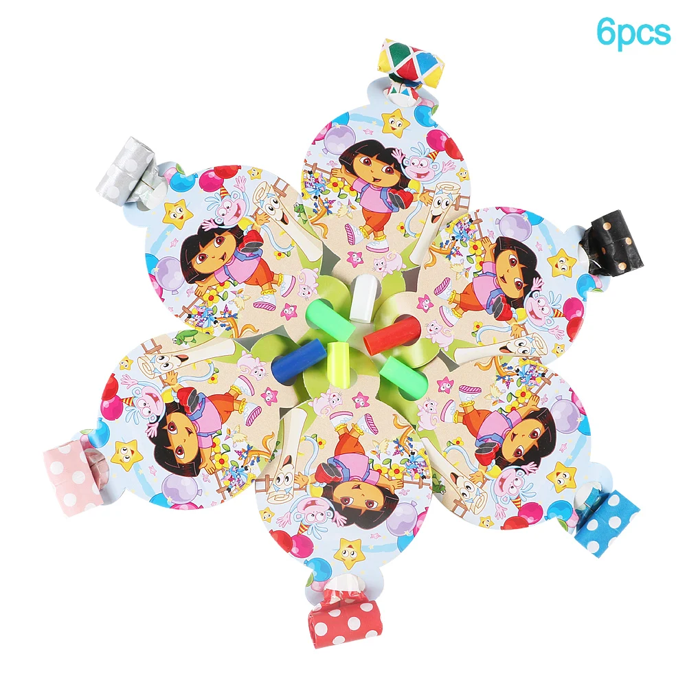 Cartoon Dora forniture per feste di compleanno decorazione di palloncini utensili per feste usa e getta piatti di carta banner sfondo baby shower