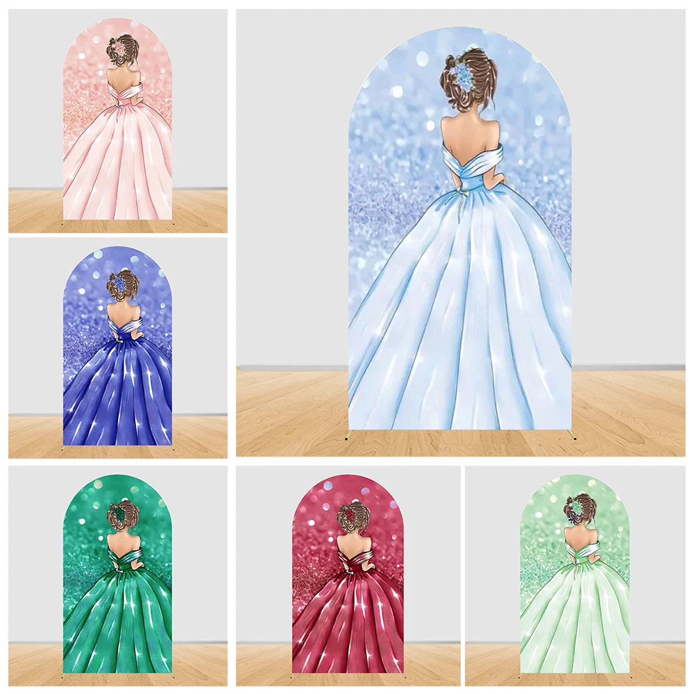 Quinceanera Sweet 15th Dress Princess Arch Backdrop Glitter Girl Birthday Party Wedding Arch Doubleside Photography Background