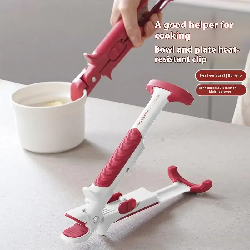 2 In 1 Silicone Bowl Holder Clip Heat Resistant Long Handle Bowl Gripper Anti-Scald Hot Dish Retriever Tongs For Home Kitchen