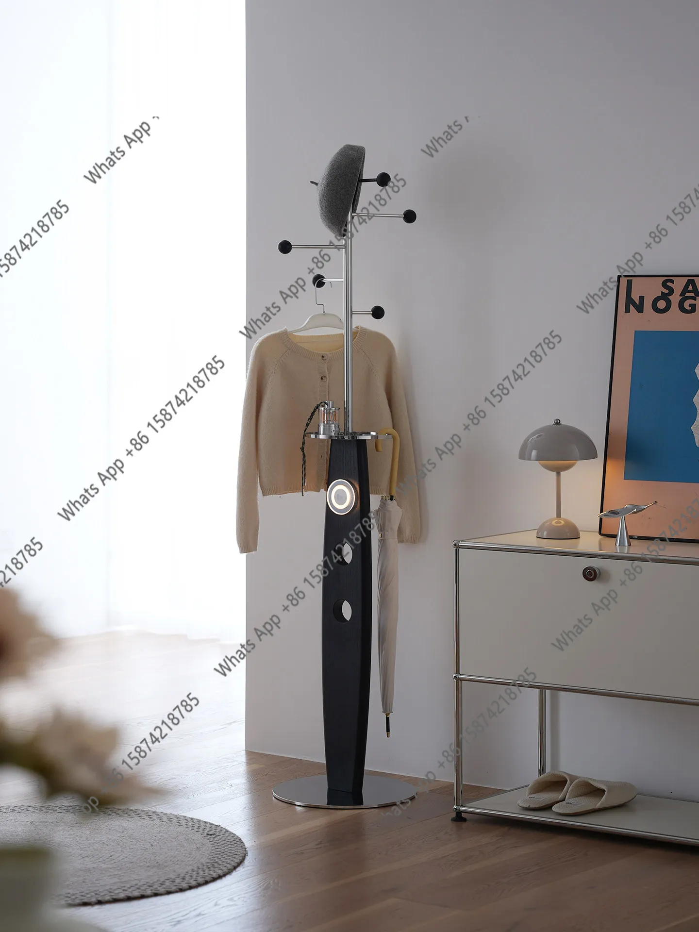 Household floor-to-ceiling coat rack Bauhaus stainless steel bedroom with light multi-functional entrance storage hanger