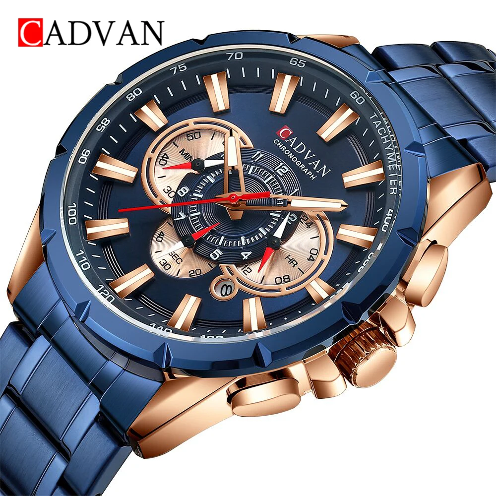 CADVAN Mens Watches Top Brand Luxury Chronograph Quartz Men Watch Waterproof Sport Wrist Watch Men Stainless Steel Male Clock