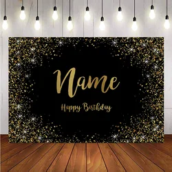 Gold glitter happy birthday party custom background for photo studio black happy birthday decoration supplies name DIY backdrops