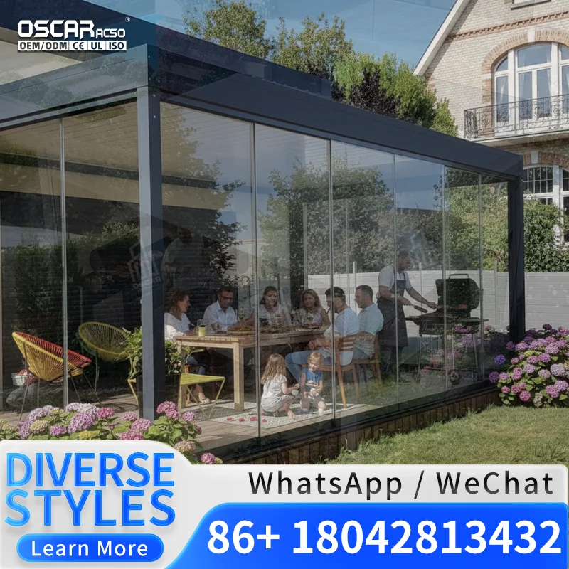 Large LED Aluminium Adjustable Louvered Roof Blade Awning System for Villas Green Houses in Steel Pergola