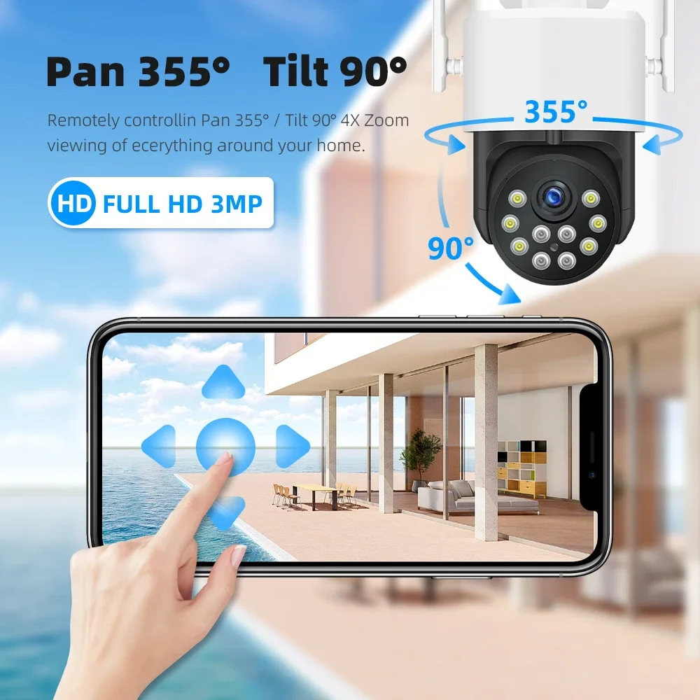 2.4G WIFI Security Camera Tuya Smart 3MP Auto Tracking Adjusting Light Intensity Buzzer Alarm PTZ IP Cameras with Color Vision