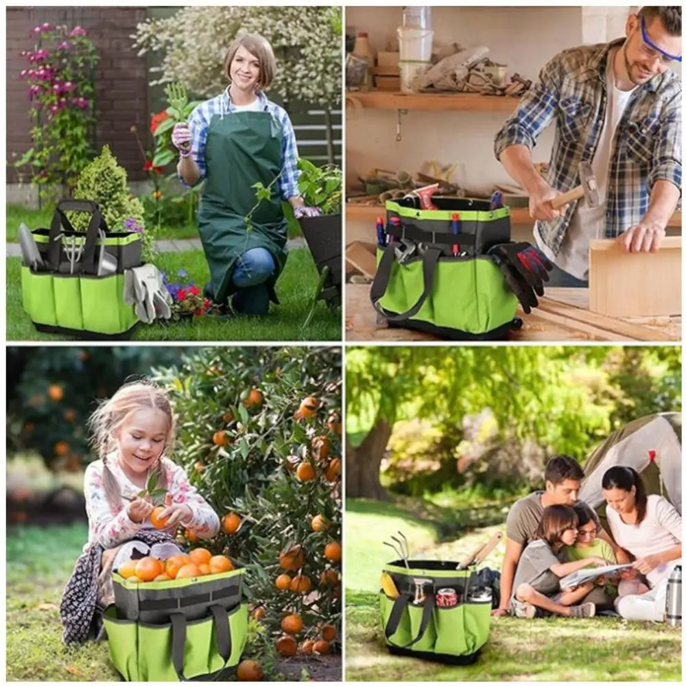 Heavy Duty Garden Tool Organizer 8 Pockets Plastic Base Garden Tool Bag Tool Organization Oxford Woodworking Handheld Tool Bag