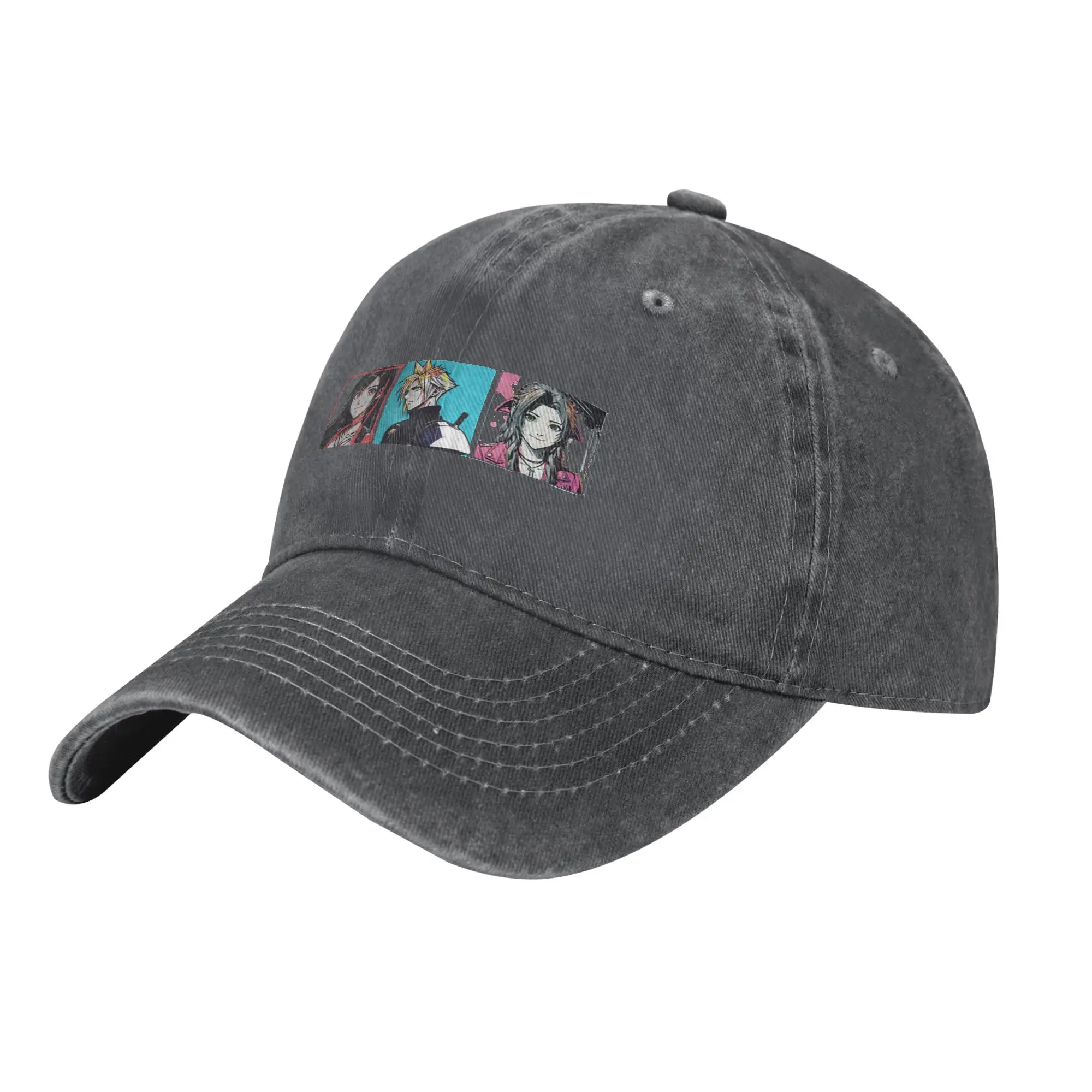 Fashion Tifa Cloud Aerith Pixel Art baseball cap  Adjustable Denim Hat Black Cap