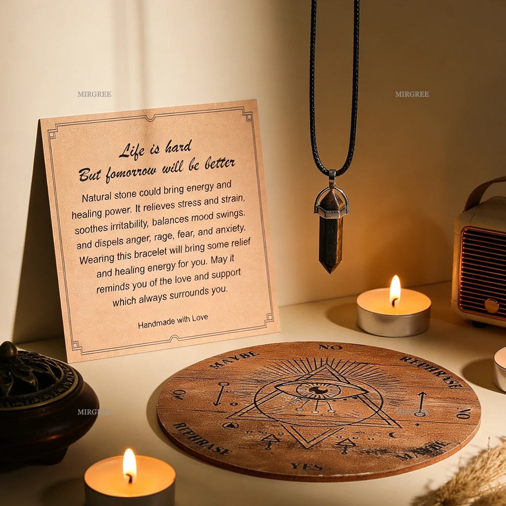 2pcs Natural Stone Spirit Pendulum and Spirit Pendulum Board, with Cards, Suitable for Meditation, Divination, and Practice