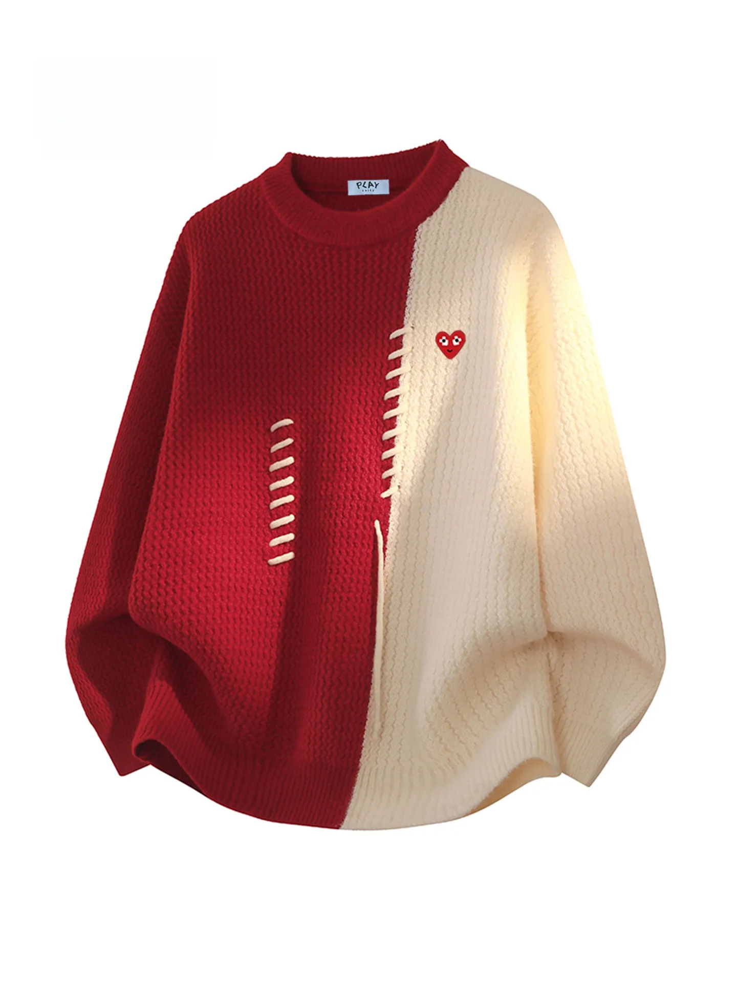 

Play Hei Thiened Knitted Sweater round Ne Loose Fit Splicing Design ex Lazy Sle Winter Warm Casual Faion