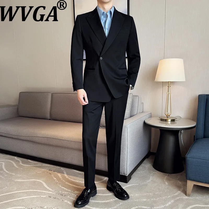 

WVGA Spring Autumn New Men Tide Wool Blazer Niche Chic Casual Straight Wrinkle-resistant Draped Suit Pants Two Pieces Set W15748
