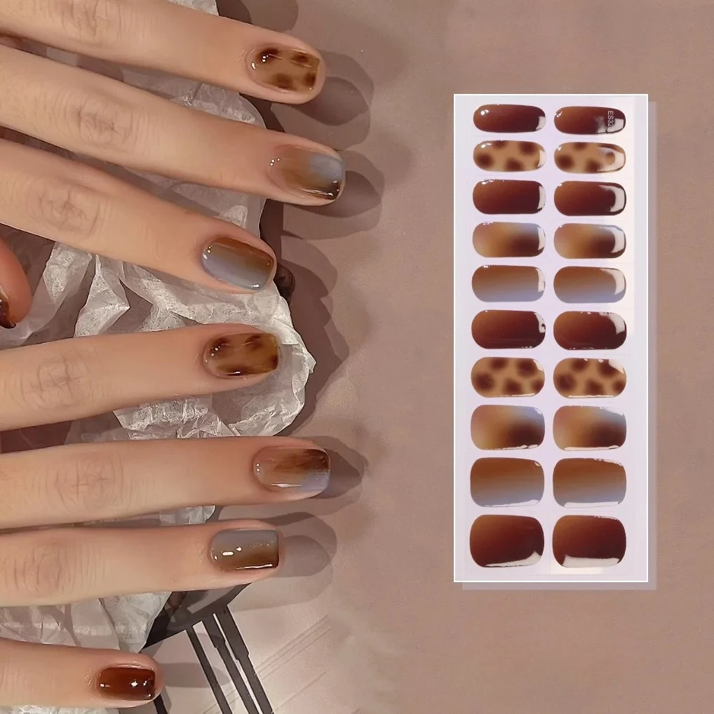 

20Tips Waterproof UV Semi-Cured Nail Wraps Adhesive Full Cover Stickers for Nails UV Lamp Need Press On Nails DIY Manicure