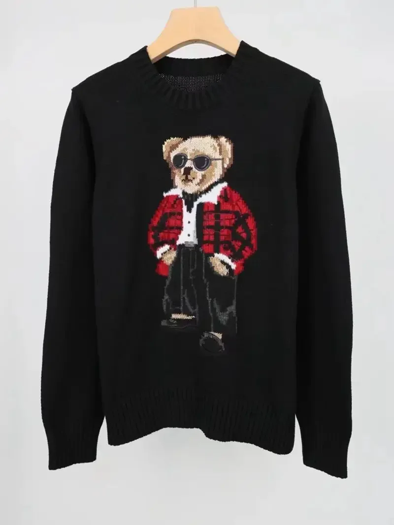 Sweater Unisex 2024 Autumn/winter New Comfortable Casual Bear Pattern Black Pure Cotton Warm Sweater Jacket Sportswear