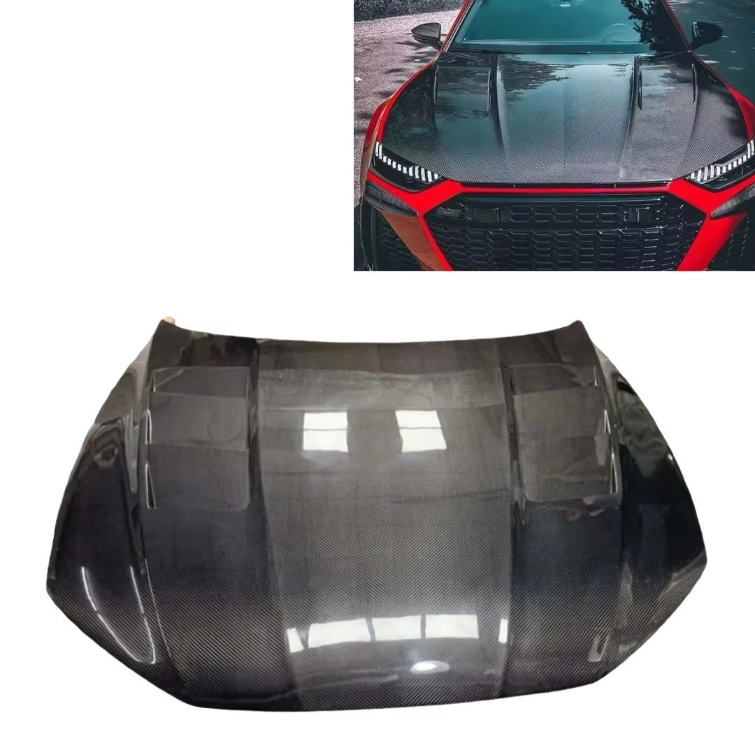 Gloss Real Carbon Bonnet Fit Audi A7 Sportback C8 RS7 2019+ Racing Style Carbon Fiber Engine Cover Modification Accessories
