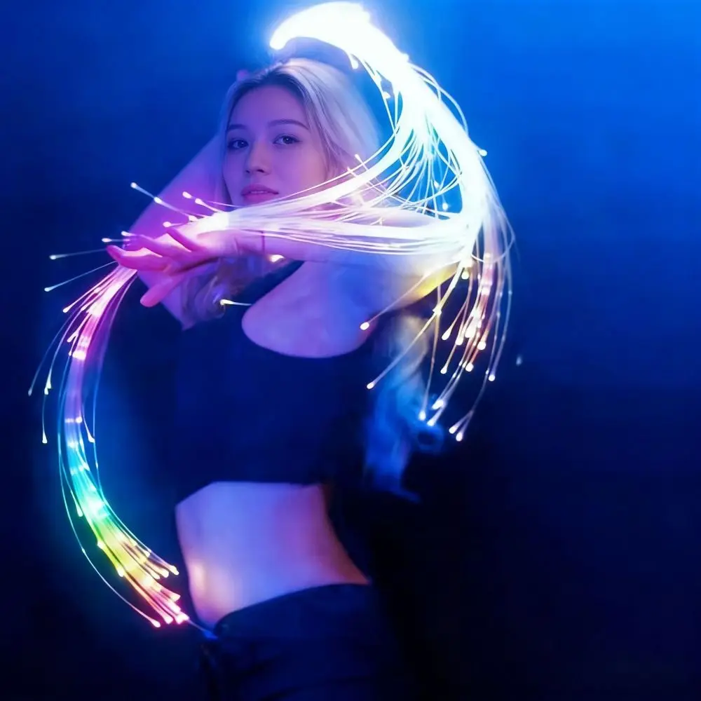 Party Props Colorful LED Fiber Optic Whip 360° Swivel Rechargeable Pixel Light-up Whip Cool Sparkle Sparkle Flow Cosplay