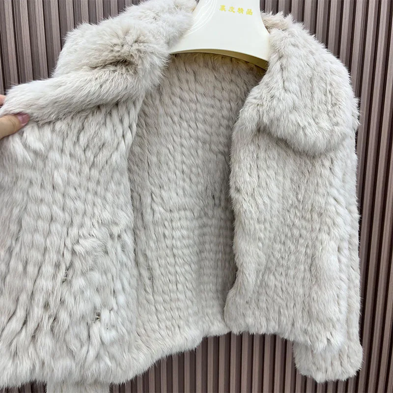 2025 mulheres inverno malha casacos de pele de coelho real alta qualidade jaquetas de pele natural manga longa feminino luxo casacos de pele genuína