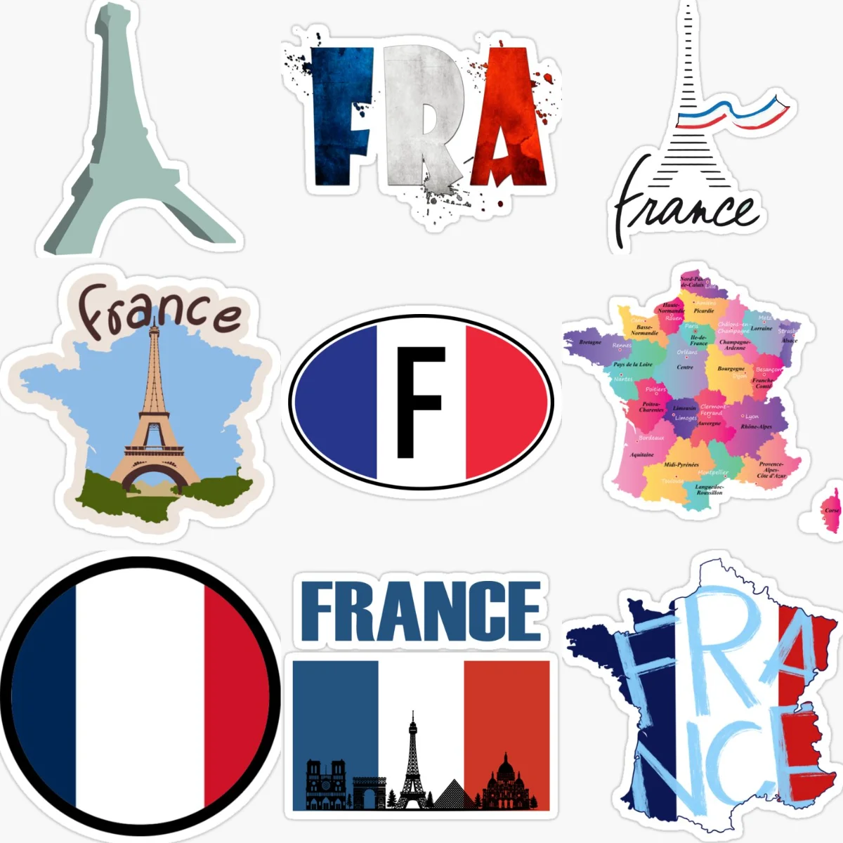 

France Flag Map Emblem Creative Personalized Stickers for Car Helmet Fridge Motorcycle Off-road Window Decoration Accessories