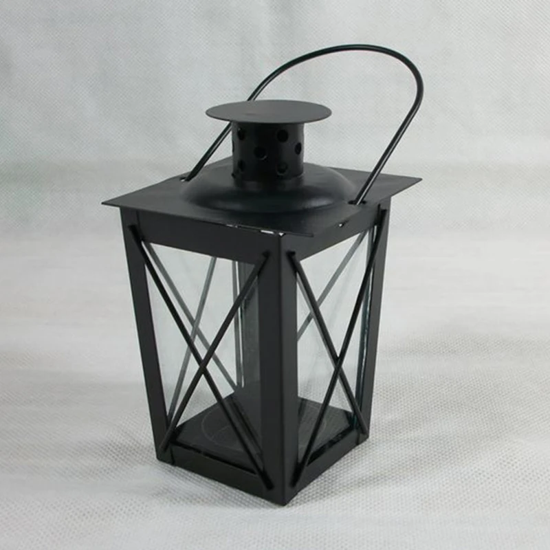 Retro Metal Lantern Candle Holder Garden Night Wedding Outdoor Tea Light British Iron Romantic Wedding Style Black White