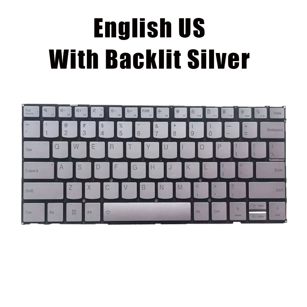 English US With Backlit Silver Laptop Keyboard For Lenovo Yoga Pro 9 14IRP8 Slim Pro 9 14IRP8 Yoga Slim 7 14APU8 Slim 7 14IMH9