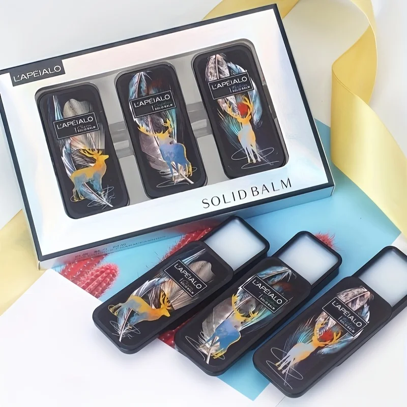 Men's and Women's Solid Perfume Set Chinese Style Pocket Portable Fragrance Body Cream Gift Box 3 Sets
