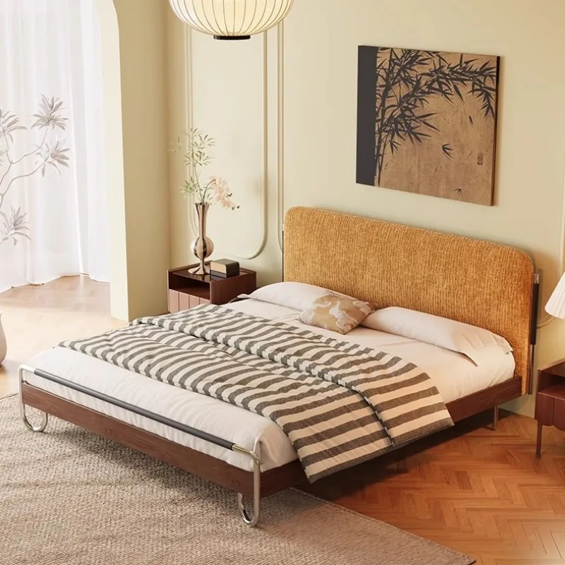

French retro solid wood bed Thin bedside