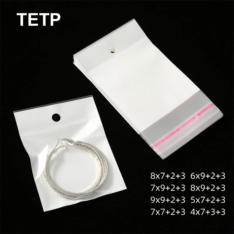 TETP 100Pcs One Face Clear Bag With Hang Hole Opp Plastic Self Adhesive Bag Hairpin Accessorie Jewelry Display Packaging Storage