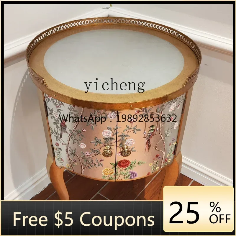 

1 round copper edge sofa edge several European-style exquisite paintings can be stored in small corners