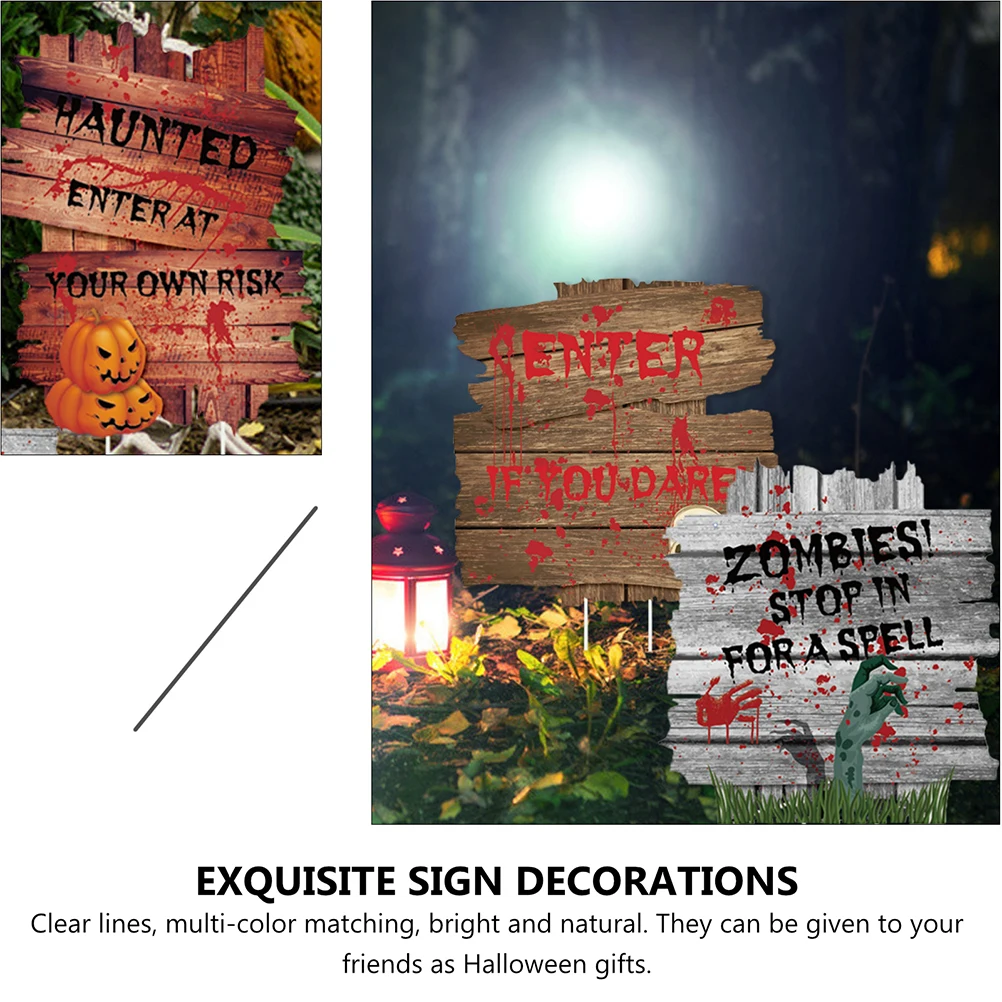 

3 Pcs Halloween Decorations Outdoor Pumpkin Skull Unique Lawn Inserts Exquisite Sign