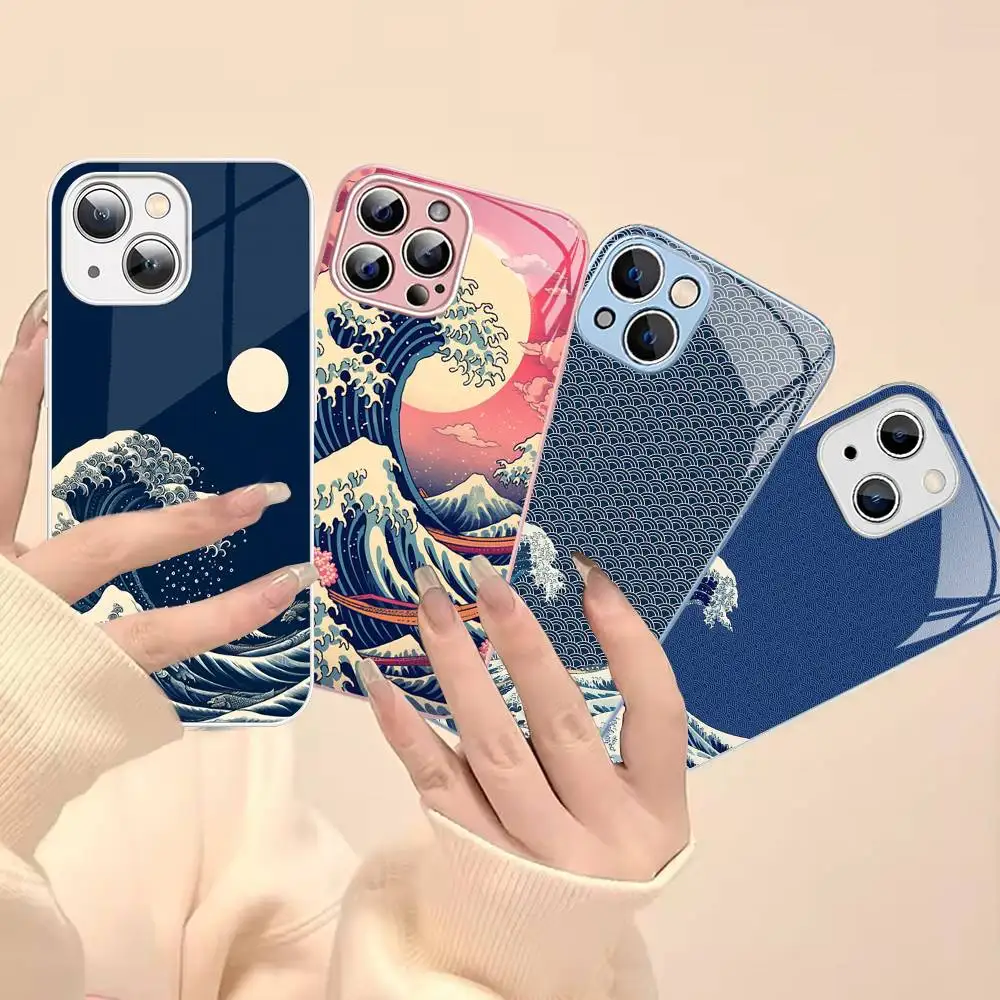 

Japanese Waves Tempered Glass For Iphone 14 13 12 11 Pro Mini XS MAX 14Plus X XS XR Cover