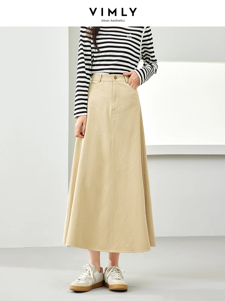 VIMLY Women's Business Casual Skirt Summer New Simple Versatile Loose Hip-covering Straight A-Line Skirt