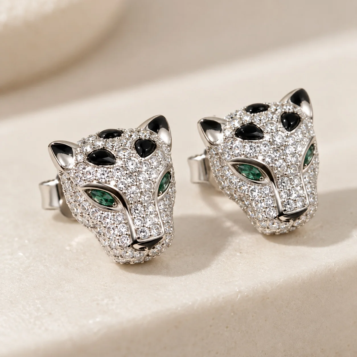 925 Sterling Silver Leopard Stud Earring For Women Pave AAA Zirconia Fine Jewelry