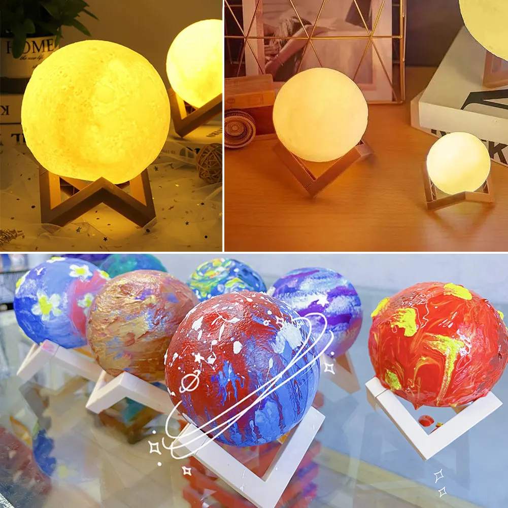 Lámpara de luna con impresión 3D para niños, luz de noche con pintura DIY, alimentada por batería lámpara de mesa, decoración de dormitorio, regalo de Navidad