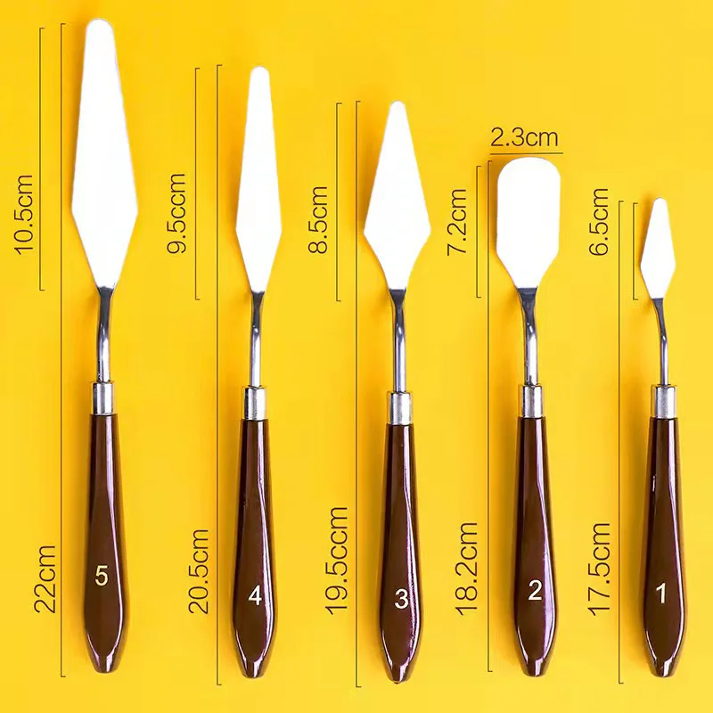 5 Pack Wooden Handle Stainless Steel Paint Scraper Palette Knives Multipurpose Oil Acrylic Art Pigment Mixing Spatula Tools
