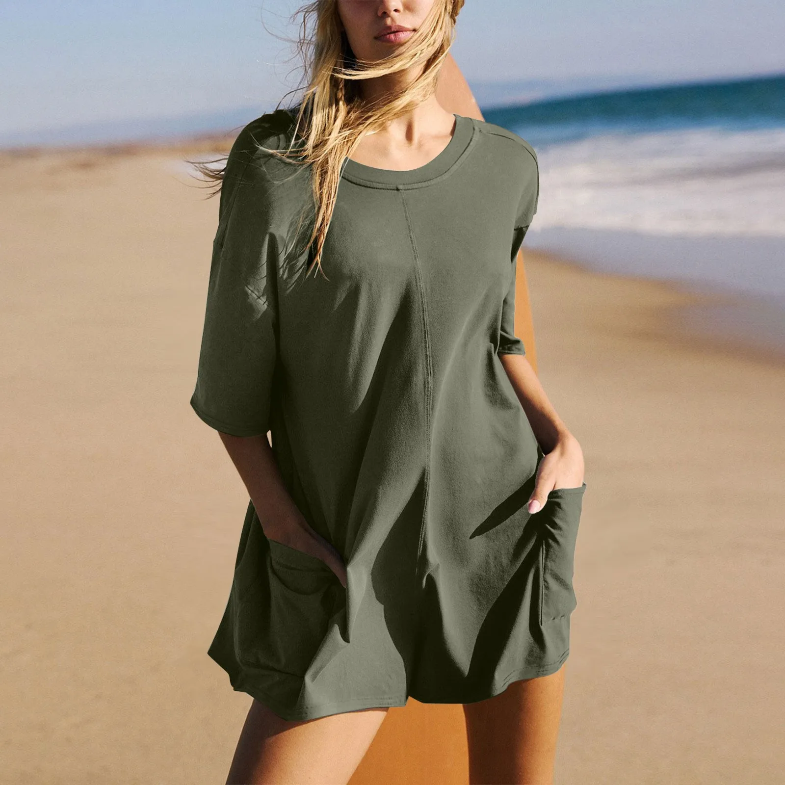 Women's Summer Loose Jumpsuit Oversized Tee Romper Casual Workout Athletic Backless Pocket Shorts Jumpsuit Female Overalls