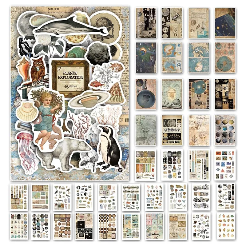 

Vintage Aesthetic Washi Stickers Paper For Scrapbooking, 40 Sheets Ephemera Book For Art Journaling