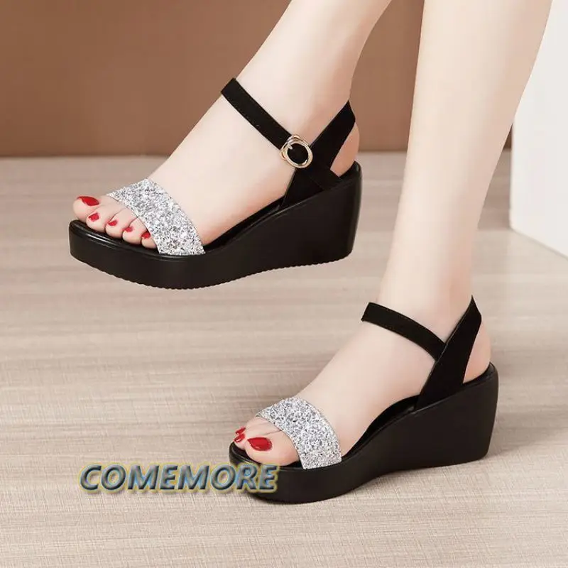 Summer Women Sandals Wedges Platform Fashion Fish Mouth Rome White Black Woman Shoes Elegant Ladies Thick Sole Casual Plus Size